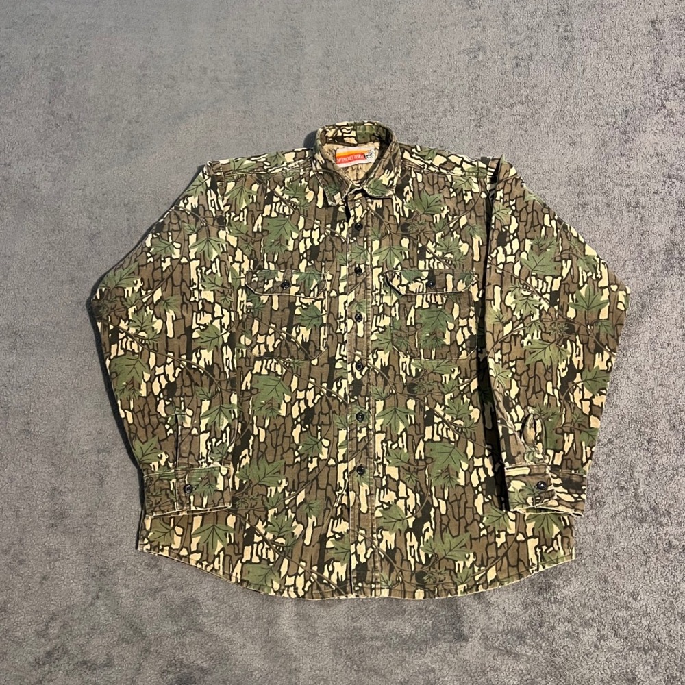 Vintage Winchester Mens XL Tree Leaf Camo Hunting Shirt Button Down Long Sleeve